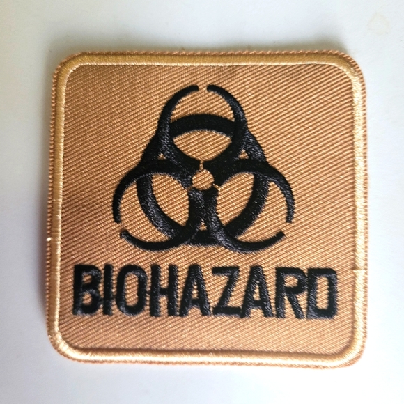 Square Black Kahki BioHazard Punk Rock Embroidered Iron on Patch - Picture 1 of 2
